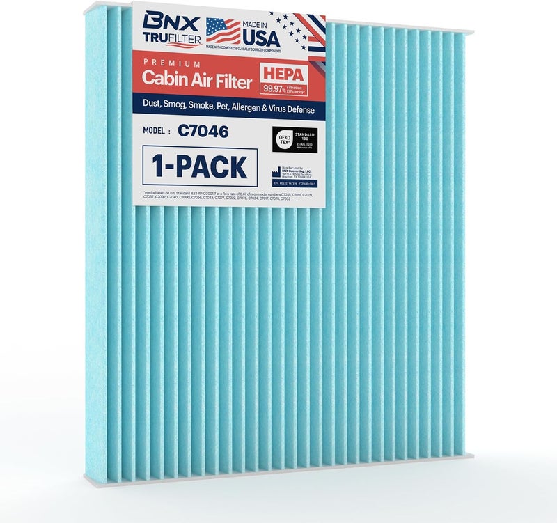 BNX TruFilter C7046 Cabin Air Filter, HEPA 99.97%, MADE IN USA, Compatible With BMW: Z4 - Image 1